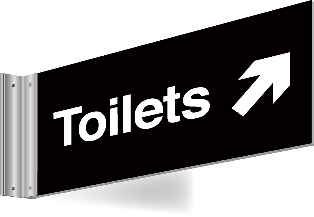 150x300mm Toilets right up arrow Double-sided Washroom Sign - T Bar
