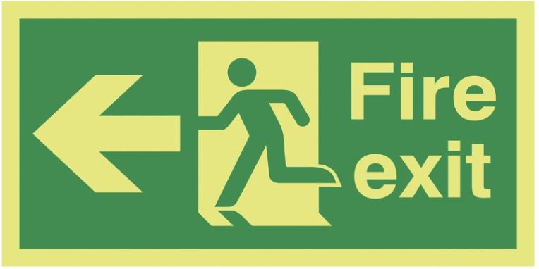 Fire Exit Running Man Arrow Left Xtra Glo Safety Sign 