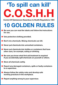 COSHH 10 Golden Rules 297x210mm 1.2mm Rigid Plastic Safety Sign 