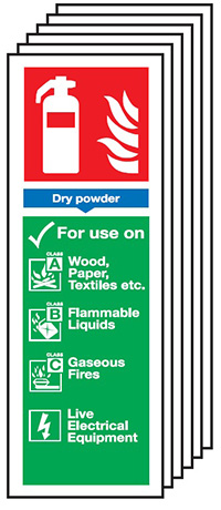 Dry Powder Fire Extinguisher Sign 300x100mm Safety Sign Pack of 6