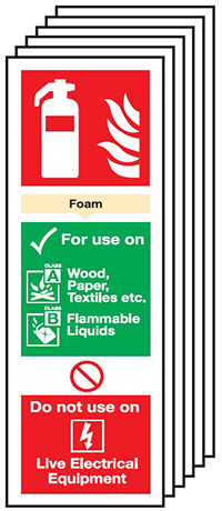 Foam Extinguisher For Use On 300x100mm Safety Sign Pack of 6