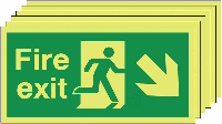 Fire Exit Running Man Arrow Down Right Safety Sign Pack of 6