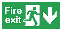 Fire Exit Running Man Arrow Down - Nite Glo Safety Sign Pack of 6 Signs