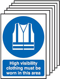 High Visibility Clothing Must Be Worn In This Area Safety Sign Pack of 6