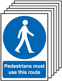 Pedestrians Must Use This Route Safety Sign Pack of 6