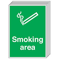 Smoking Area Safety Sign Pack of 6
