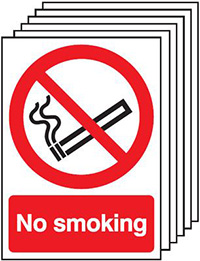 No Smoking Safety Sign Pack of 6