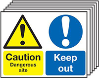 Caution Dangerous Site Keep Out 450x600mm Rigid Safety Sign Pack of 6