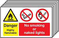 Danger Highly Flammable No Smoking No Naked Lights 300x500mm Rigid Sign Pk  f 6