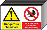 Dangerous Chemicals No Admittance Authorised Etc 300x500mm Rigid Sign Pk   6