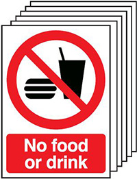No Food or Drink Safety Sign Pack of 6
