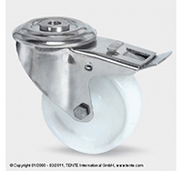 MD Bolt Hole Swivel Braked Castor - 100mm - Nylon