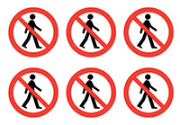 No Pedestrian Symbols 100mm Self Adhesive Vinyl Safety Sign Pack of 30 