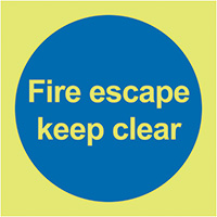 Fire Escape Keep Clear 100 x 100mm - Nite Glo Safety Sign