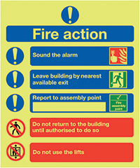 Fire Action Notice  Symbolised  300 x 250mm - Nite Glo Safety Sign