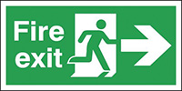 Fire Exit Running Man Arrow Right  150x450mm Self Adhesive Vinyl Safety Sign  