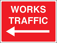 450 x 600mm Works traffic arrow left stanchion sign