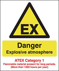Danger Explosive Atmosphere  ATEX Category 1  297x210mm Safety Sign