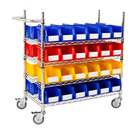 Chrome Wire Trolley with 48 Coloured Bins