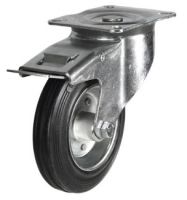 LD Top Plate Swivel Castor   Brake - 200mm - Black Rubber
