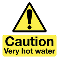 Caution Very Hot Water 50x50mm Self Adhesive Vinyl Safety Sign Pack of 10 