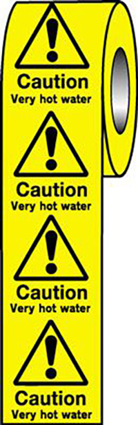 Caution Very Hot Water 50 x 50mm Self Adhesive Vinyl Safety Sign