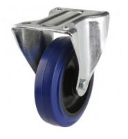 MD Top Plate Fixed Castor - 200mm - Blue Rubber Tyred