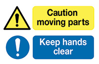 Caution Moving Parts Keep Hands Clear Self Adhesive Vinyl Sign Pack of 6 