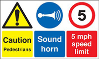 Caution Pedestrians Sound Horn 5mph Speed Limit 300x500mm Plastic Sign  