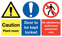 Caution Plant Room Door To Be Kept Locked No Admittance etc Rigid Plastic Sign
