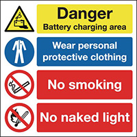 Danger Battery Charging Area Wear PP Clothing No Smoking No Naked Light Sign 300x300mm