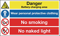 Danger Battery Charging Area Wear PP Etc No Smoking No Naked Light Sign 300x500mm