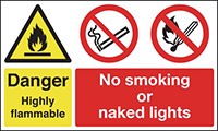 450x600mm Danger Highly Flammable No smoking No naked lights stanchion sign