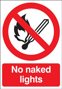No Naked Lights  420x297mm Self Adhesive Vinyl Safety Sign  