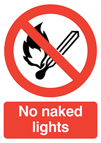 No Naked Lights  210x148mm 1.2mm Rigid Plastic Safety Sign  