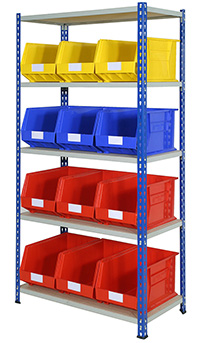 J Rivet Shelving Bay 5 Shelves and 12 Bins