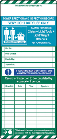 Scafftag Standard Towertag Inserts Pack of 10
