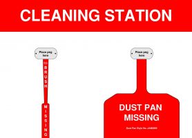 Red Cleaning Station Shadow Board Non Stocked Dustpan and Brush