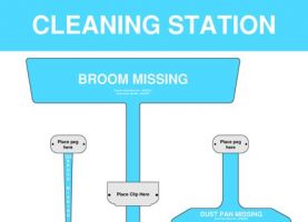 Blue Cleaning Station Shadow Board Non Stocked Dustpan  brush and broom