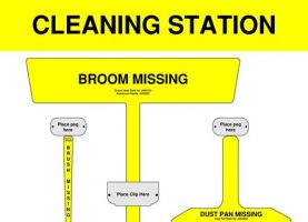 Yellow Cleaning Station Shadow Board Non Stocked Dustpan  brush and broom