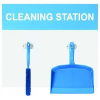 Blue Cleaning Station Shadow Board Stocked - Dustpan and Brush