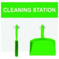 Green Cleaning Station Shadow Board Stocked - Dustpan and Brush