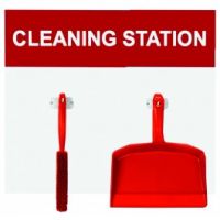 Red Cleaning Station Shadow Board Stocked - Dustpan and Brush