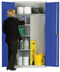 Workplace Storage Cupboard - Hanging Rail - 2 Doors - 4 Shelves - 1830 x 915 x 457mm  HxWxD 