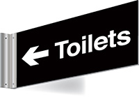 150x300mm Toilets left arrow Double-sided Washroom Sign - T Bar