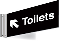150x300mm Toilets left up arrow Double-sided Washroom Sign - T Bar
